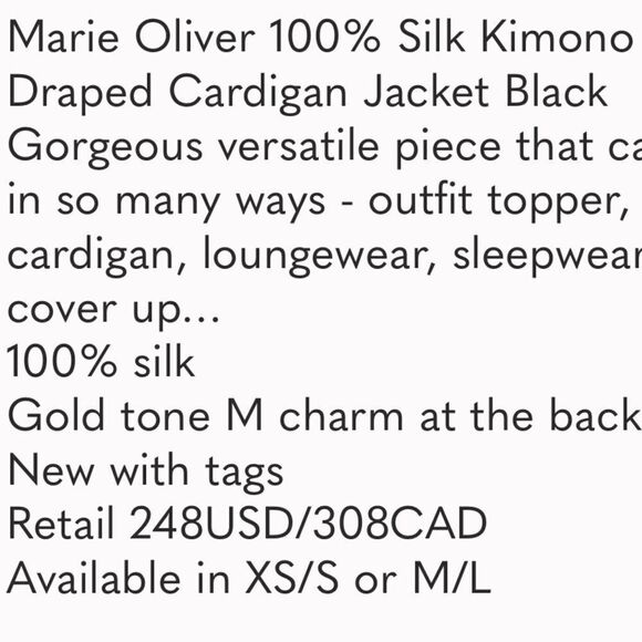 Marie Oliver 100% Silk Kimono Kaftan Draped Cardigan Jacket Black - Picture 8 of 10